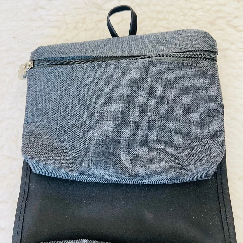 Bvlgari Parfume Black Leather Gray Canvas Bifold Cosmetic Novelty Pouch Case
